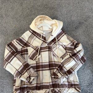 Altar'd State Kids Plaid Jacket - Cream and Brown
